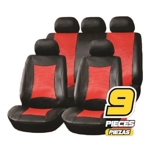 Cubre Asientos Charles Lux 9pzas Negro/rojo