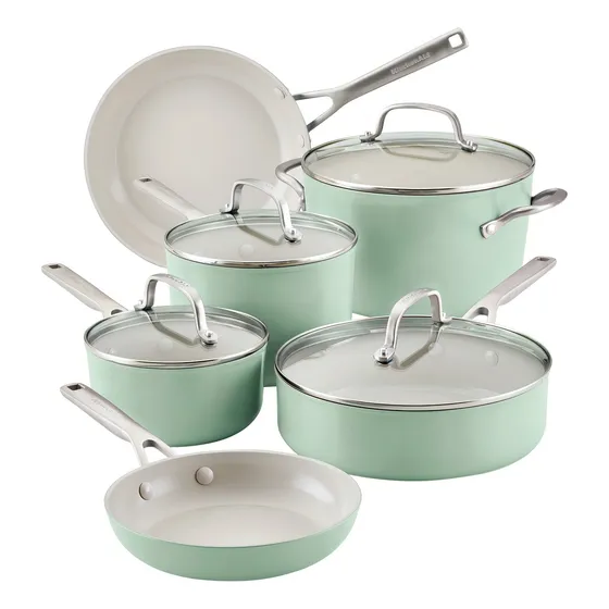 Batería Cocina Kitchenaid 84820 Antiadher 10 Piezas Pistacho