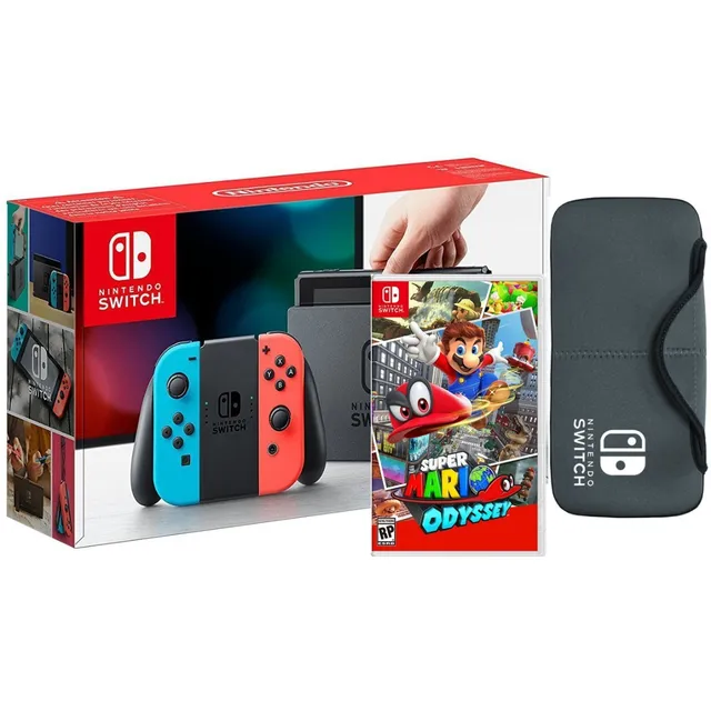 Consola Nintendo Switch Neon + Super Mario Odyssey + Forro