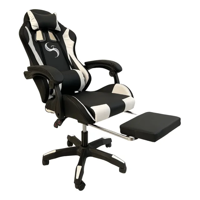 Silla gamer Sigaerpo ergonómica blanca con tapizado de cuero