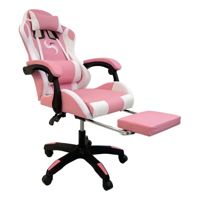 Silla gamer Sigaerpo ergonómica rosa con tapizado de cuero s