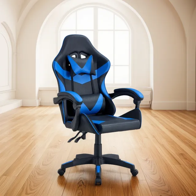 Silla Gamer Yekson Negro Y Azul Cómodo Espaldar Y Rodachines