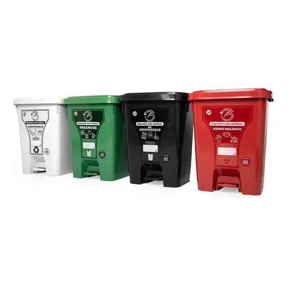 Punto Ecológico Con 4 Canecas De Reciclaje 53L Con Pedal, Pa