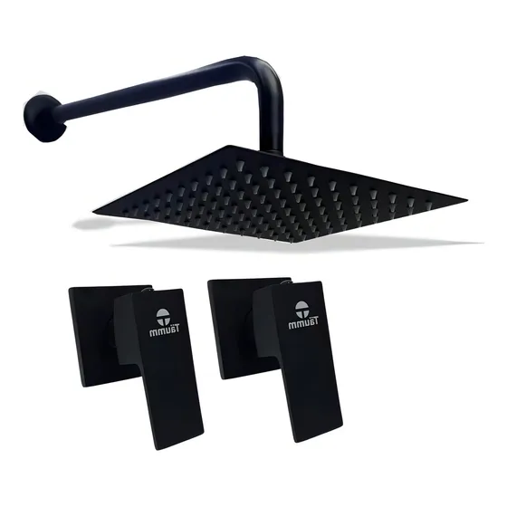 Regadera Ducha Negra Acero Cuadrada 20cm Mas Manijas Acabado