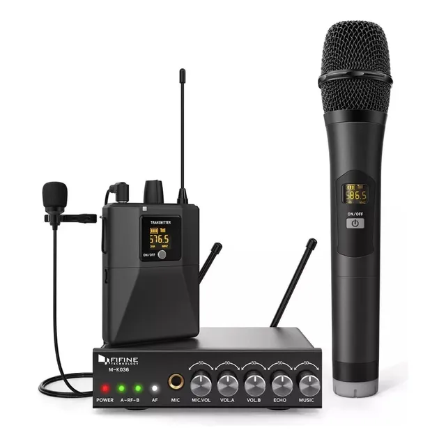 Sistema de micrófono UHF con doble cable Fifine K036, color