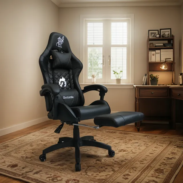 Silla Gamer Gaming Cuerina Ergonomica Negra Giratoria Full