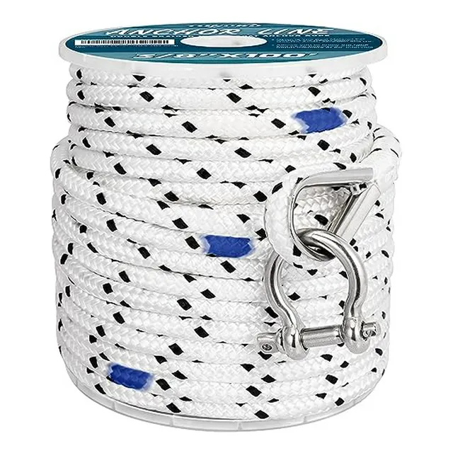 Cuerda De Ancla Negra De Nylon Doble Trenzado 3/8 X100' Con