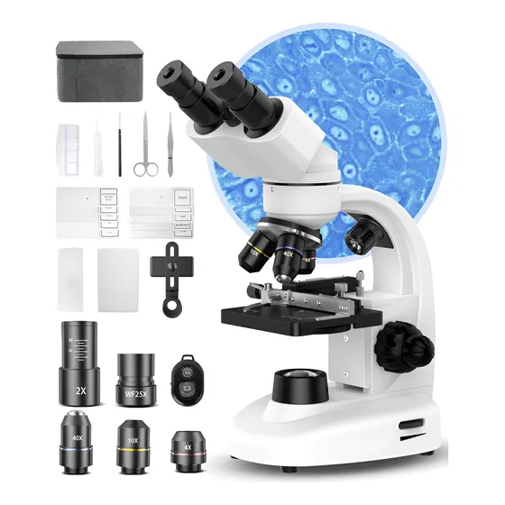 Set Microscopio Binocular Compuesto Aumento 40x-2000x