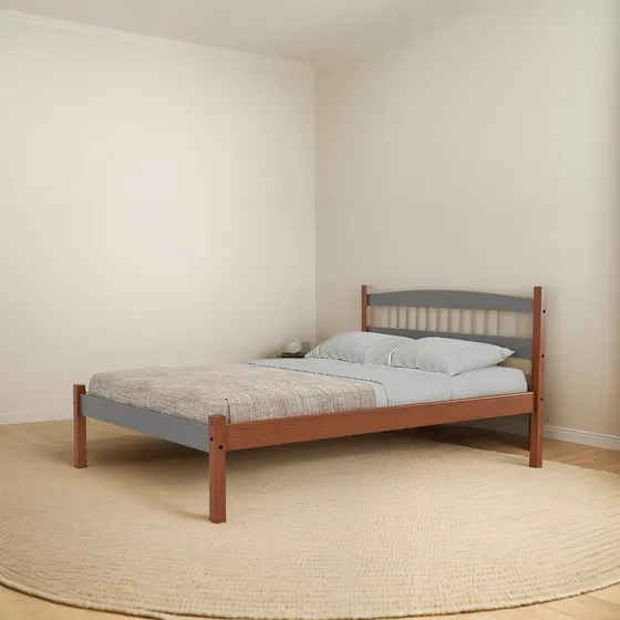 Cama Doble De Madera Delta Acacia/gris