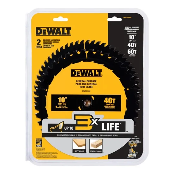 Discos Sierra 10' Dewalt Pack 40 Y 60 Dientes / Eje 16mm