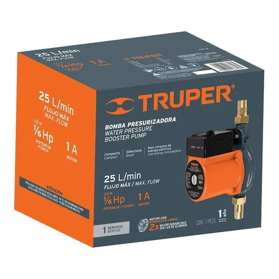 Bomba Presurizadora 1/6 (125w) Para Agua Truper