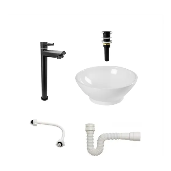 Grifería Agua Fría + Lavamanos Sobreponer Sabina Blanco