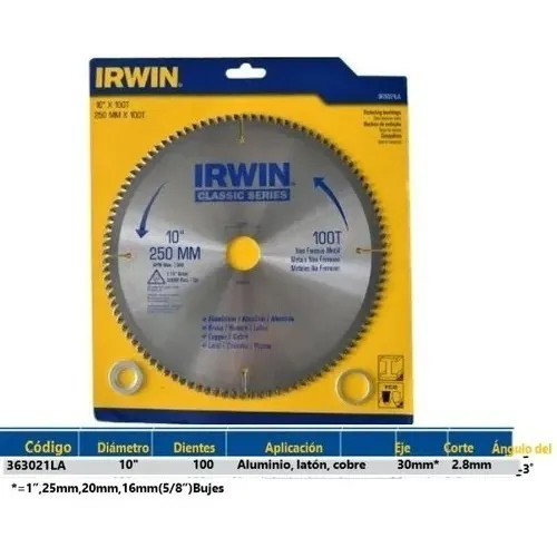 Disco De Corte Para Sierra 10'' Con 100d Irwin 363021la Colo