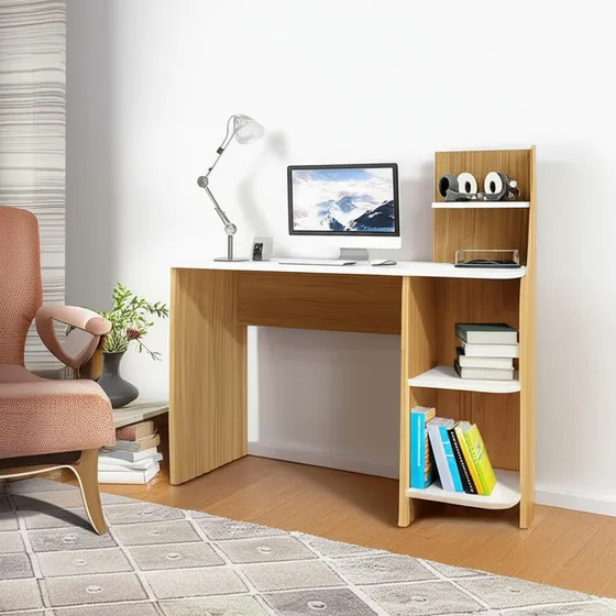 Mesa de escritorio con estantes Link Artely, color roble cla