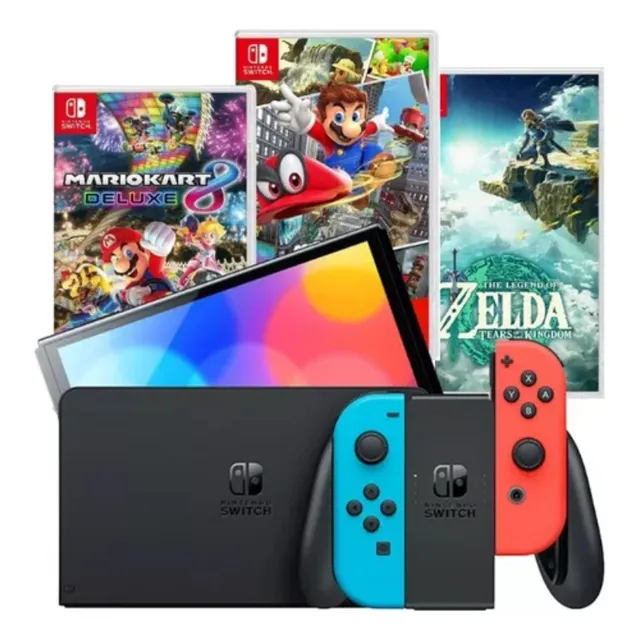 Consola Nintendo Switch Oled 64gb Con 3 Juegos Fisicos Mario