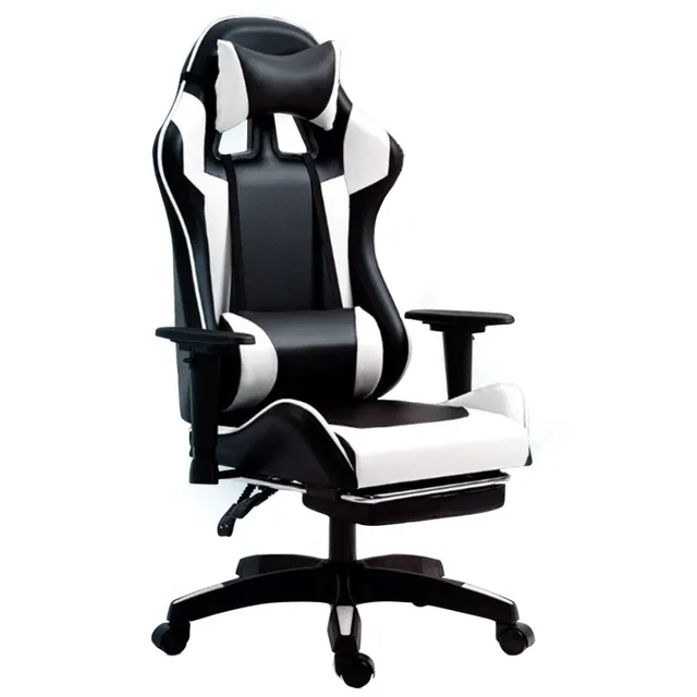 Silla gamer Genérica negra y blanca con tapizado de espuma