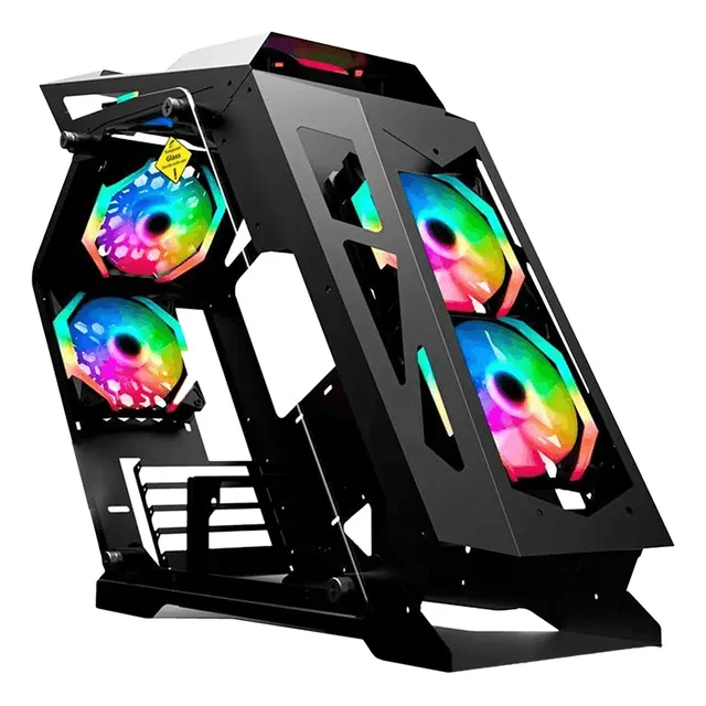 Gabinete Chasis Pc Gamer Tridimensional Rgb Negro + 6 Cooler