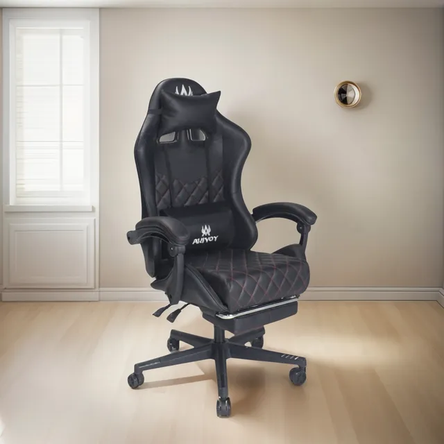 Silla Gamer En Cuero Reclinable 150° Con Reposapies Y Cojin