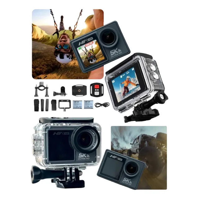 Camara Deportiva 5k Ul Hd Control Sumergible Doble Pantalla