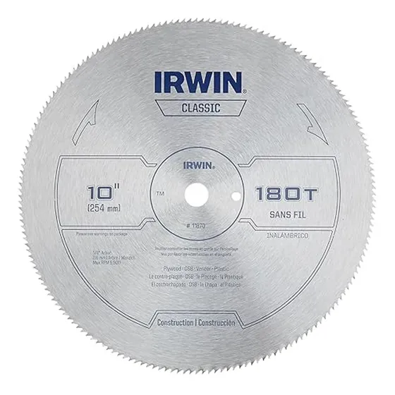 Disco 10'' Sierra 180 Dientes Madera Melamina 5/8'' Irwin