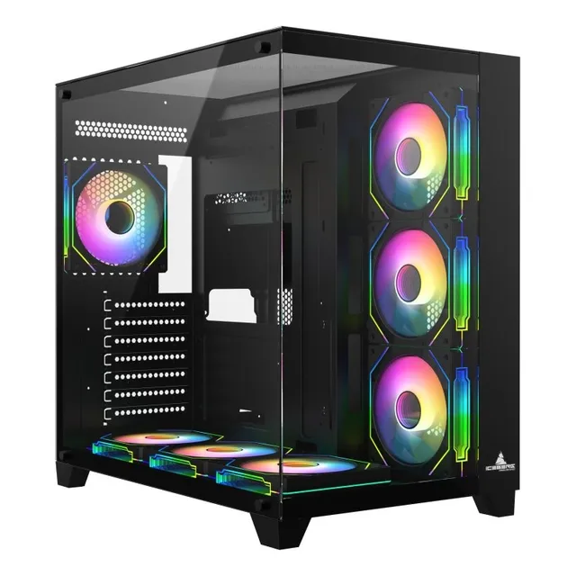 Gabinete Caja Gamer Iceberg Crystal Cube Xl Negro 7fan Argb