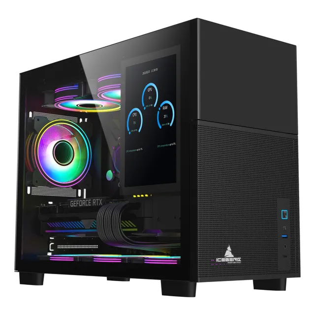 Chasis Iceberg Optical Pro M Negro Pantalla Ips 4 Fans Argb