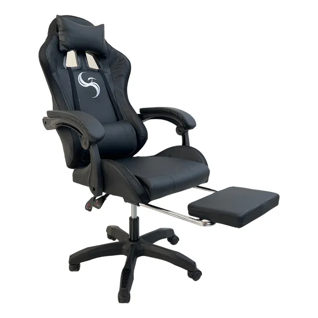 Silla gamer Sigaerpo ergonómica negra con tapizado de cuero
