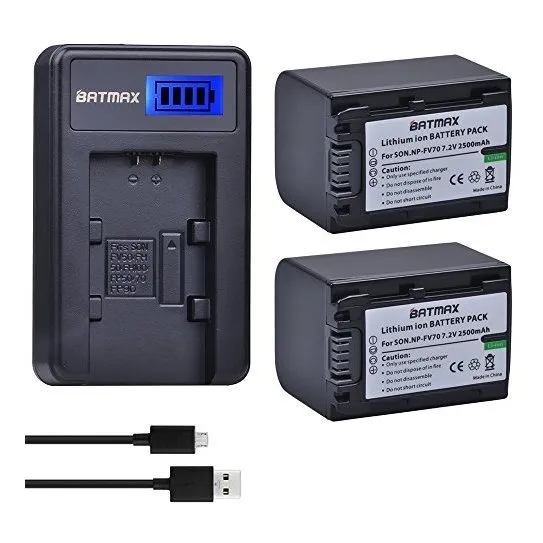 Batmax 2pcs 2500mah Np Fv70 Carger Usb Lcd Para Sony Hd...