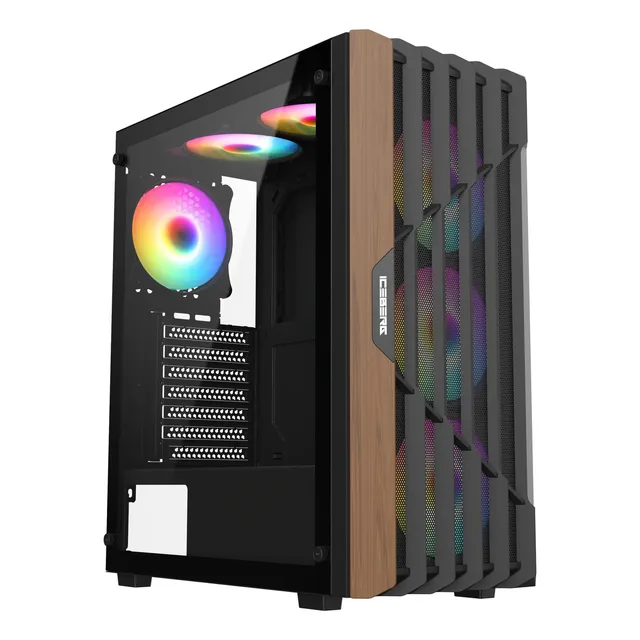 Gabinete Iceberg Wood Core Gamer Con 6 Ventiladores Argb