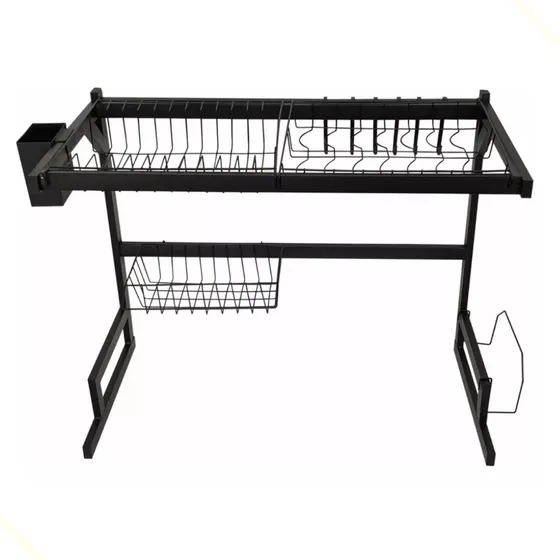 Escurridor de platos y fregadero negro, estante de 65 cm