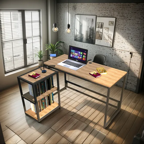 Escritorio Moderno Tobal M+e. Metal Y Madera Tipo Melamina