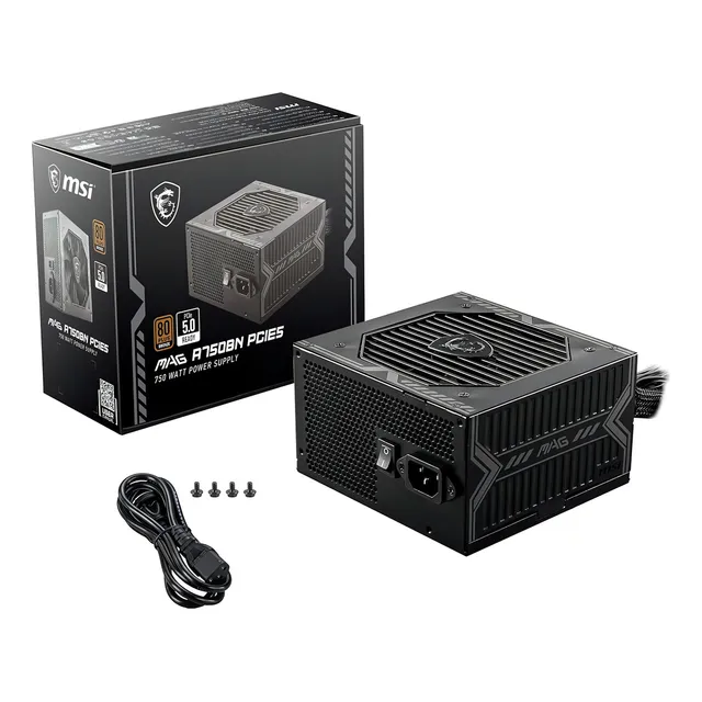 Fuente de poder para PC MSI MAG A750BN PCIE5 750W negra 110V